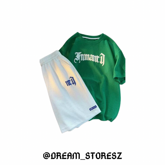 SHORT OUTFIT STREETWEAR # 1 GREEN AND WHITE
